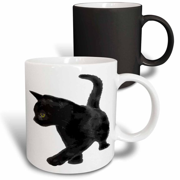 3drose, Feline Fun Black Cat Kitty Vector, 11oz Magic Transforming Mug
