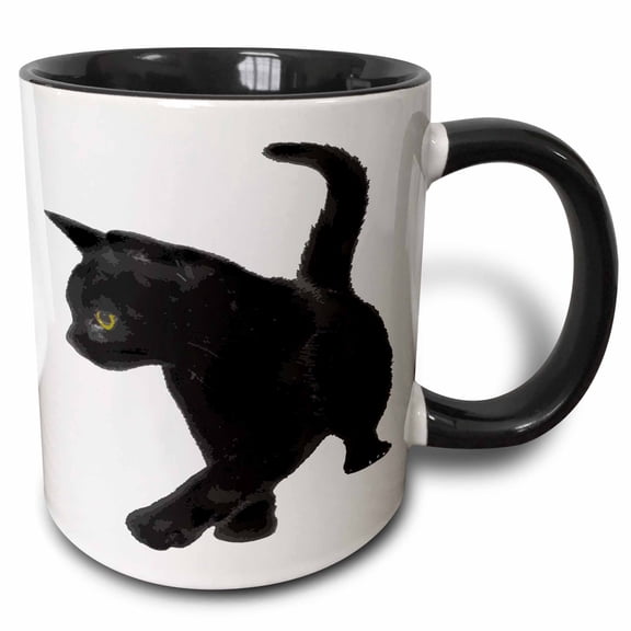 3drose, Feline Fun Black Cat Kitty Vector, 15oz Two-tone Black Mug