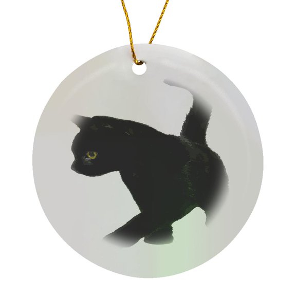 3drose, Feline Fun Black Cat Kitty Vector, Circle Porcelain Ornament