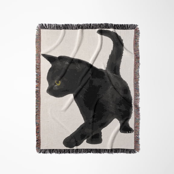 Feline Fun Black Cat Kitty Vector, Woven Blanket