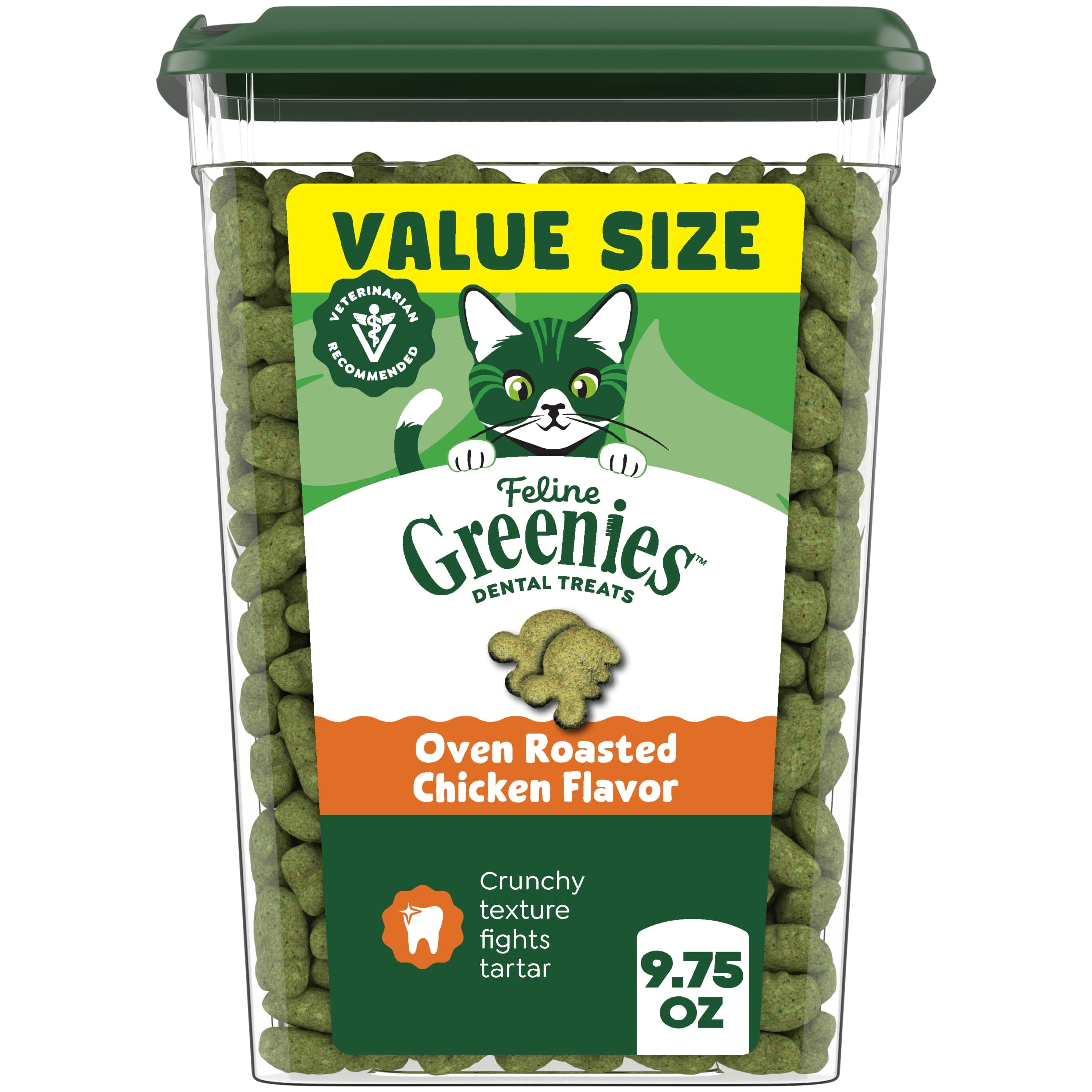 Greenies Feline Veterinarian-Recommended Dental Cat Treats, Oven Roasted Chicken, 9.75 oz. Tub