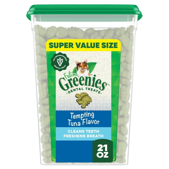Greenies Feline Tempting Tuna Flavor Adult Natural Dental Cat Treats, 21 oz Tub