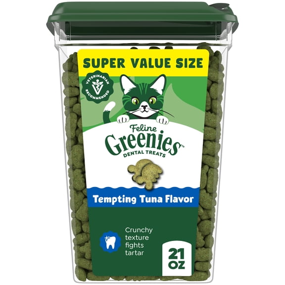 Greenies Feline Tempting Tuna Flavor Adult Natural Dental Cat Treats, 21 oz Tub