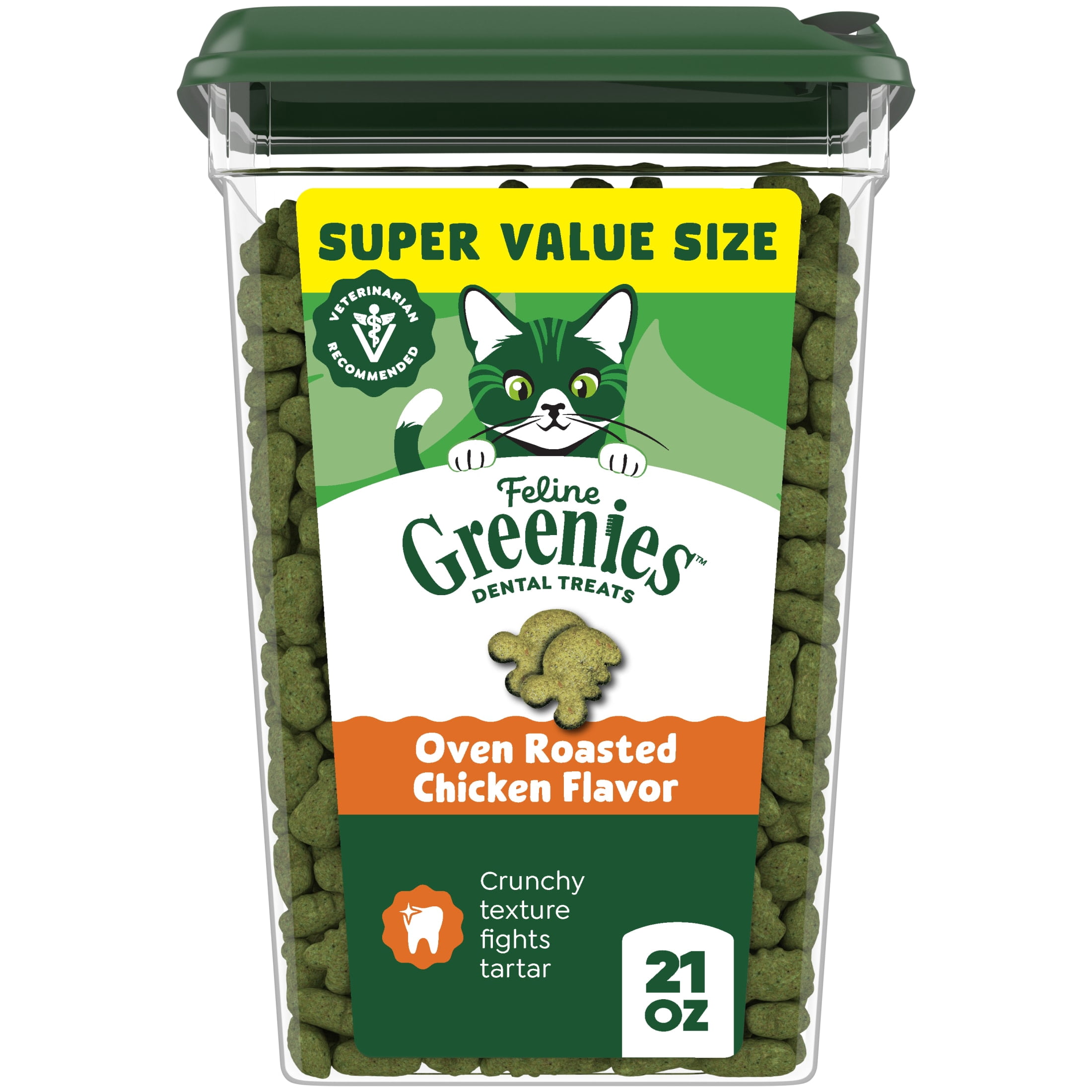 Greenies Feline Veterinarian-Recommended Dental Cat Treats, Oven Roasted Chicken,  21 oz. Tub