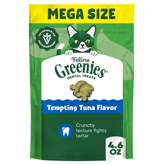 Greenies Feline Tempting Tuna Flavor Adult Natural Dental Cat Treats, 4.6 oz Pouch