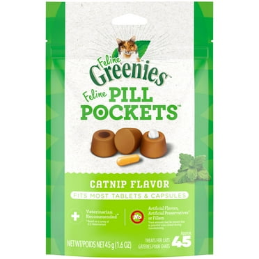 Feline Greenies Pill Pockets For Cats Natural Soft Cat Treats, Catnip Flavor, 1.6 Oz Pack (45 Treats)