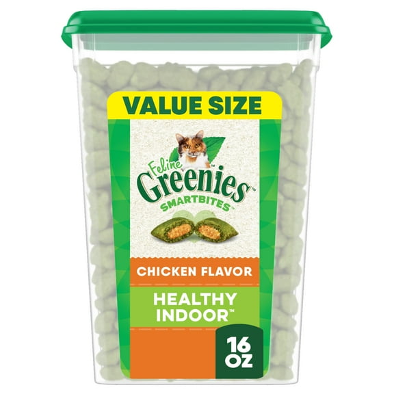 Greenies Feline Smartbites Chicken Flavor Healthy Indoor Cat Treats, 16 oz Tub