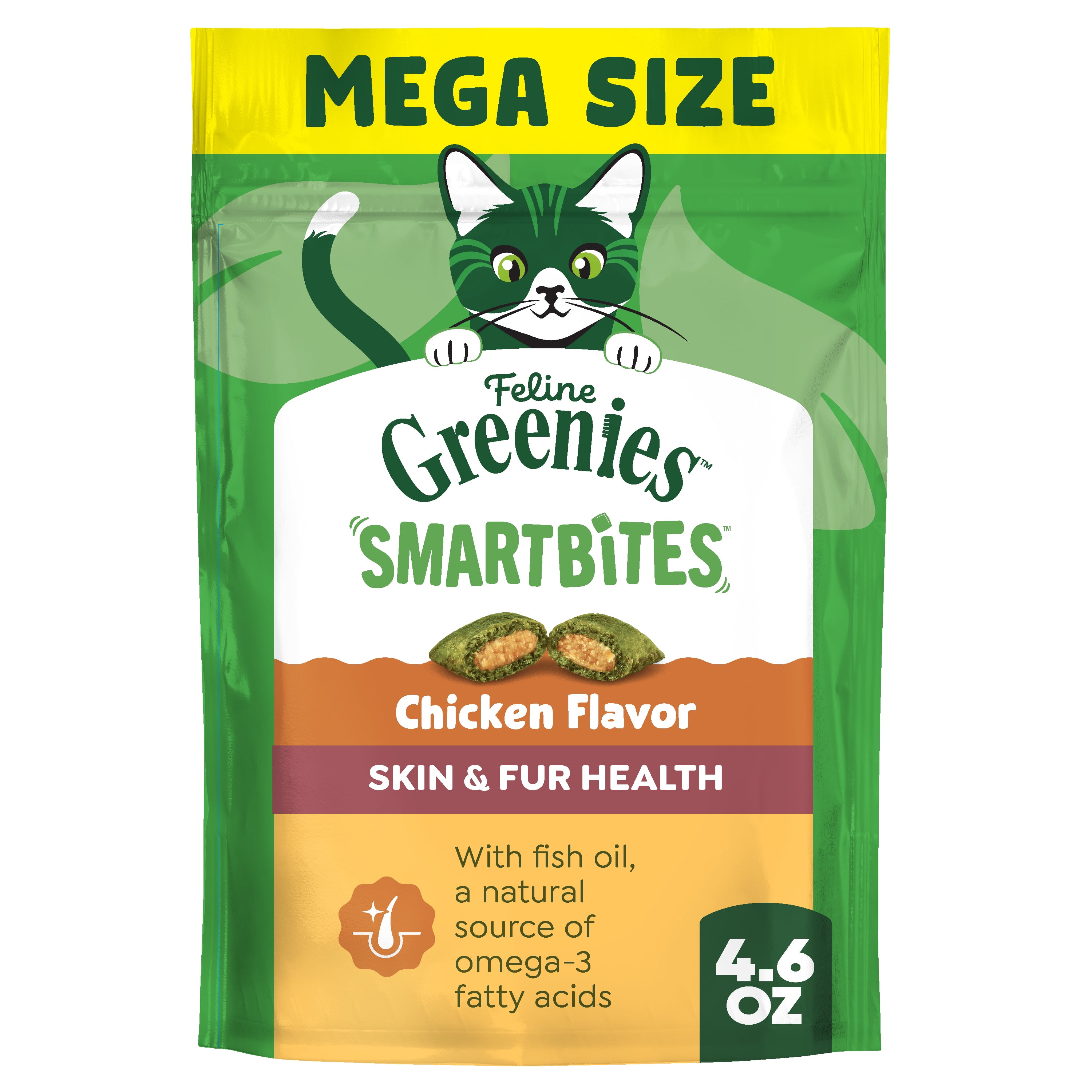 Greenies Feline Smartbites Chicken Flavor Skin & Fur Health Cat Treats, 4.6 oz Pack