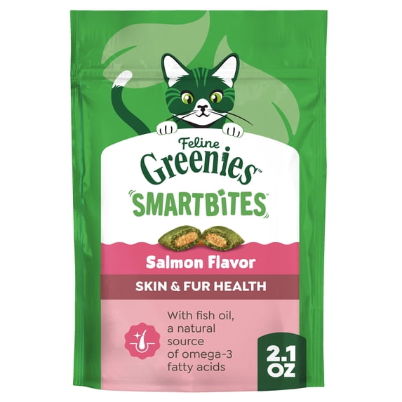 Greenies Feline Smartbites Salmon Flavor Skin & Fur Health Cat Treats, 2.1 oz Pack