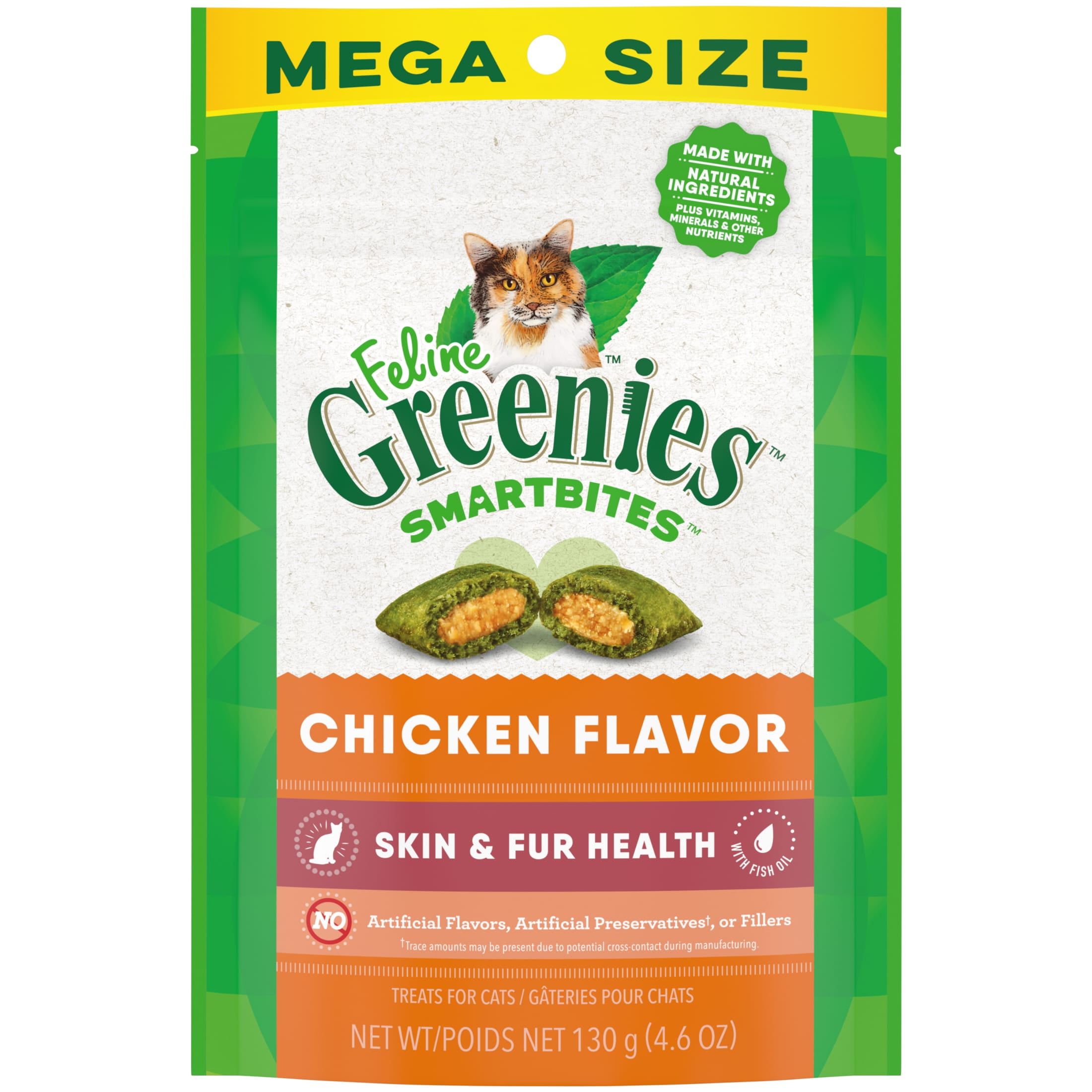 Greenies Smartbites Adult Cat Treats Skin Fur Health Chicken Flavor Crunchy Soft 4.6 oz Pack Walmart
