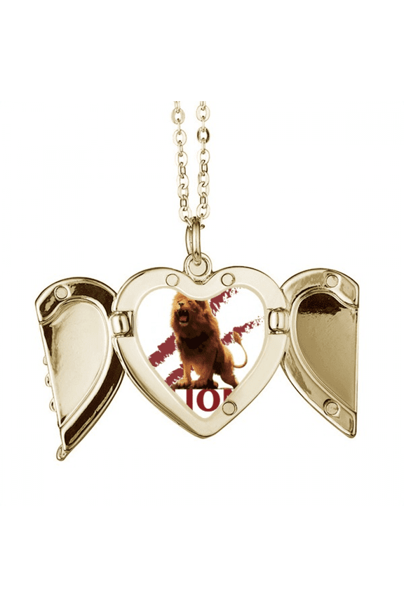 Feline Lions Ferocious Creatures Folded Wings Peach Heart Pendant Necklace