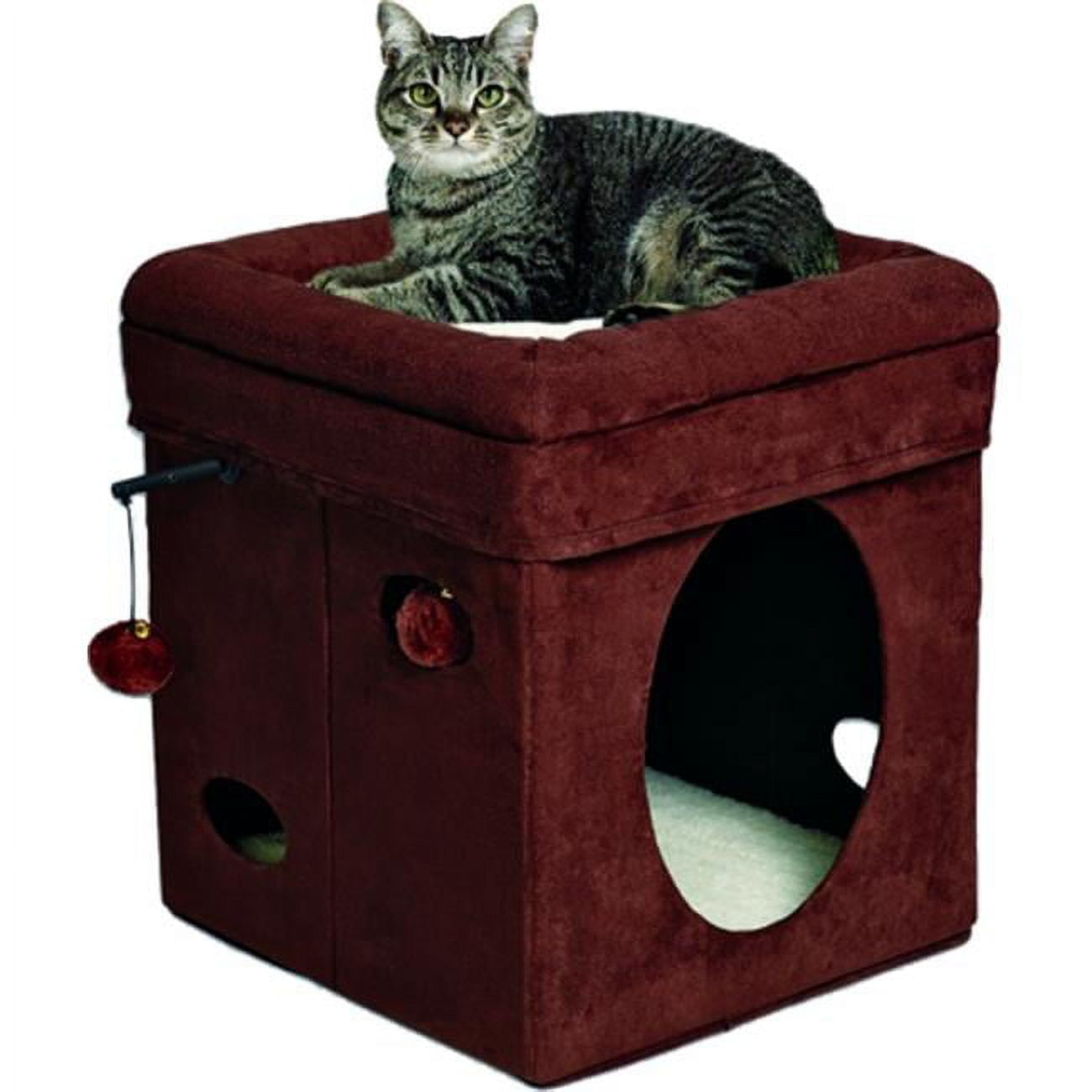 Brown Faux Suede Cat Cube with Sheepskin Topper