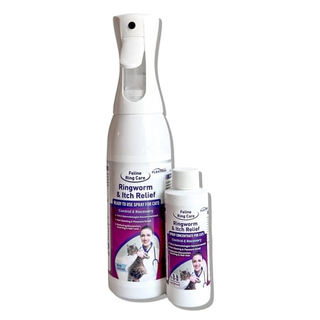Feline Ring Care | Control & Help with Cat Ringworm, Mange, Dermatitis, Dog Paw Yeast. Also Works on Dogs, Hamsters, Guinea Pigs, Rabbits, etc. Makes 32 oz of Spray for Cats and Itch Relief
