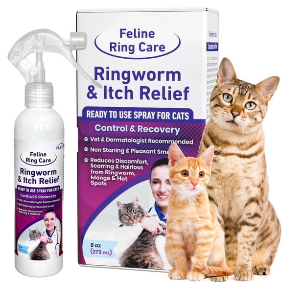 Feline Ring Care | Control & Help with Cat Ringworm, Mange, Dermatitis, Dog Paw Yeast. Also works on Dogs, Hamsters, Guinea Pigs, Rabbits, etc. 8 oz Ready to Use Spray for Cats and Itch Relief