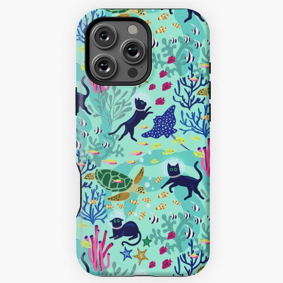 Feline Seabed Exploration Aqua Phone Case for iPhone 16 15 14 13 12 11 Pro Max M5909114