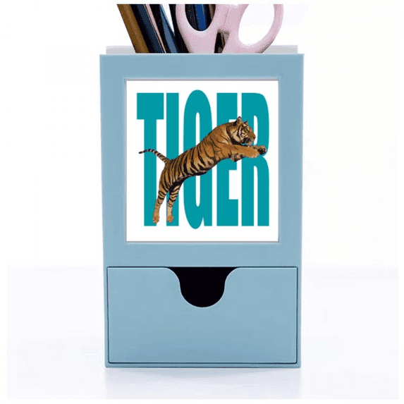 Feline Tigers Ferocious Art Deco Fashion Desk Supplies Organizer Pen Holder Card
