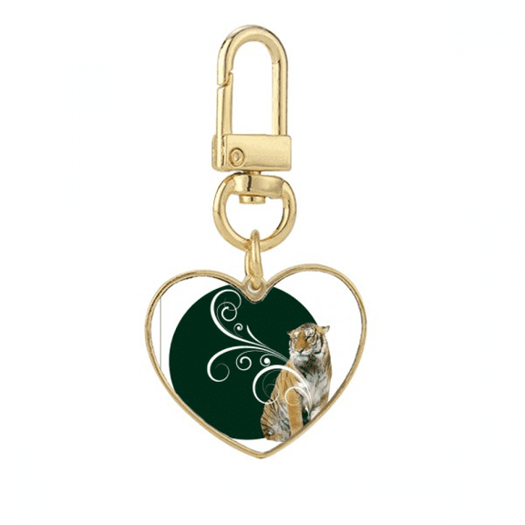 Feline Tigers Fierce Patterns Gold Heart Keychain Metal Keyring Holder