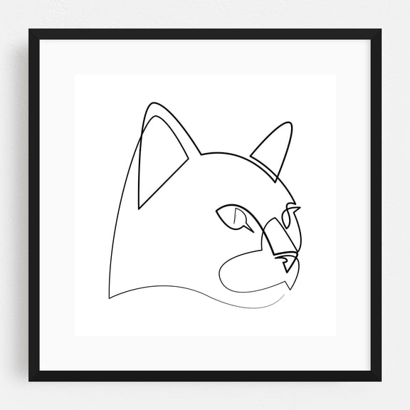 Feline - one line - Line Drawing Line Art Cat Abstract Minimalist Animal Modern Art Sketch Black Framed Wall Art Print 8 x 8 inches