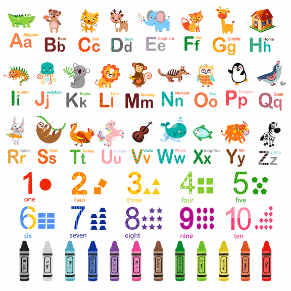 Felinux Alphabet Animal Wall Stickers, 37 x 45 in ABC Number Decals