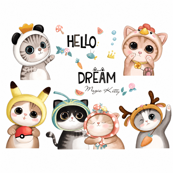 Felinux Cat Wall Stickers, 43 x 28 in Kitten Decals for Kids Room Decor