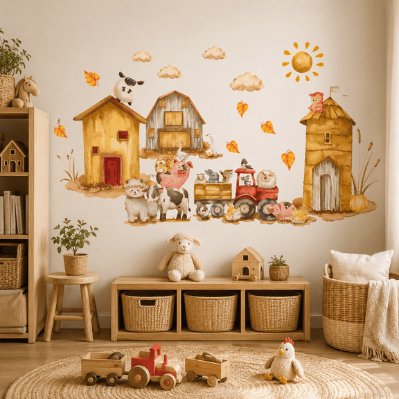 Felinux Watercolor Farm Animal Wall Decal Set, 3 Sheets, Approx. 131 x 76 cm