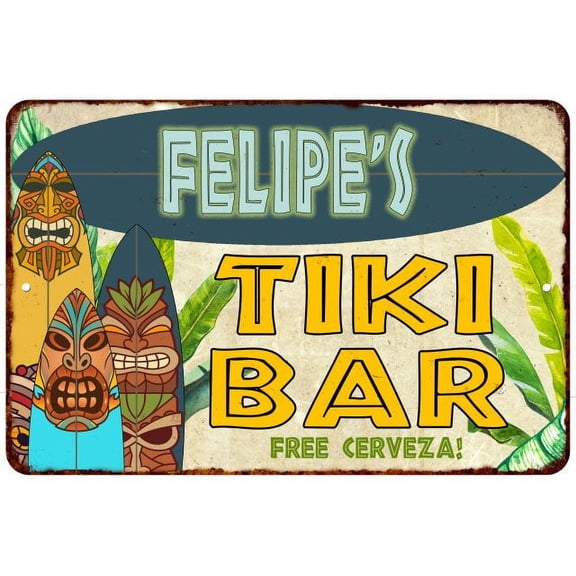 Felipe's TIKI BAR Island Sign Metal Wall Decor 8 x 12 High Gloss Metal 208120058170