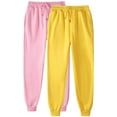 thumbnail image 1 of Felirenzacia 2PC Unisex Solid Cuffed Sweatpants with Pockets Long Tapered Athletic Pants Pink & Yellow,XXL, 1 of 2