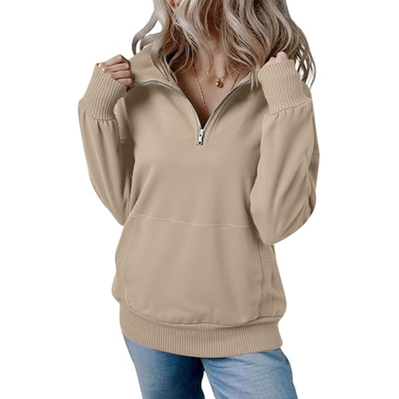 Felirenzacia 3XL-5XL Big and Tall Women's Quarter Zip Pullover Tops, Off Shoulder Cuffed Half Zipper Sweatshirt with Kangaroo Pocket