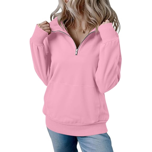 Felirenzacia 3XL-5XL Big and Tall Women's Quarter Zip Pullover Tops, Off Shoulder Cuffed Half Zipper Sweatshirt with Kangaroo Pocket
