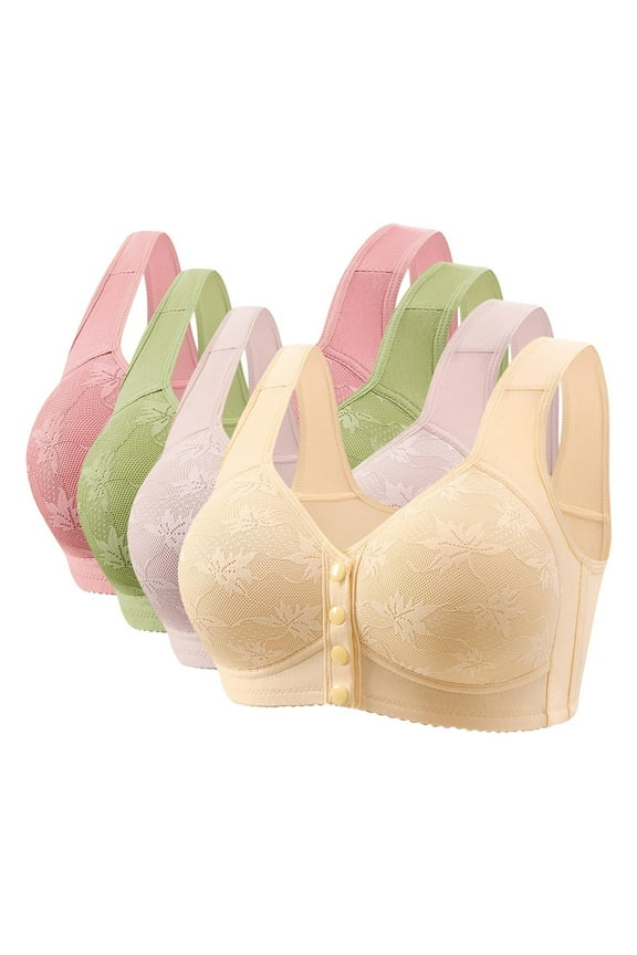 4PCS Women’s Deep V Wireless Bra – Front Closure No Underwire Bralette, Push Up Full Coverage Soft Comfort Fit