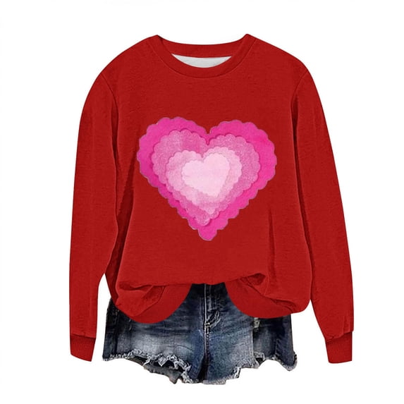 Felirenzacia 5XL Women’s Valentine Pullover Love Letter Print Long Sleeve Cozy Casual Top, Red,4XL