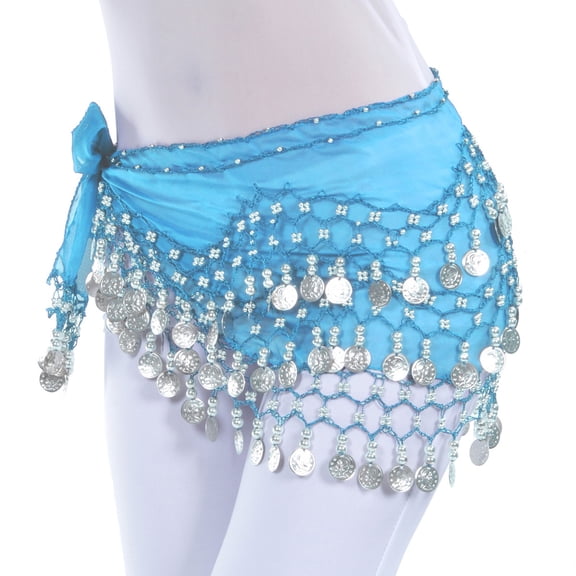 Felirenzacia Belly Dance Hip Scarf 158 Gold Coins Dance Skirt, Blue,Free Size