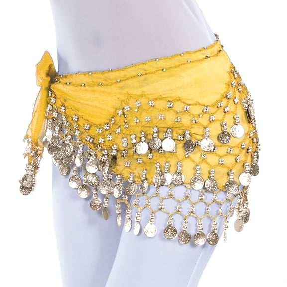 Felirenzacia Belly Dance Hip Scarf 158 Gold Coins Dance Skirt, Yellow,Free Size