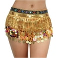 thumbnail image 1 of Felirenzacia Belly Dance Hip Scarf Chiffon Skirt Wrap Professional Hip Scarf Skirt Costume with Coins for Yoga Belly Dancing, Yellow,Free Size, 1 of 3
