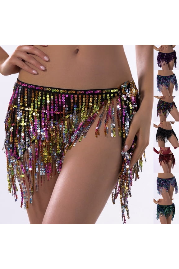 Belly Dance Hip Scarf, Sweet Belly Dance Skirt Wrap Performance Bling Sequins Coins, Belly Dance Costume for Women, Hot Pink,Free Size