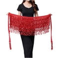 thumbnail image 1 of Felirenzacia Belly Dance Hip Scarf, Women's Chiffon Belly Dancing Scarf with 128 Coins for Yoga Class, Red,Free Size, 1 of 3