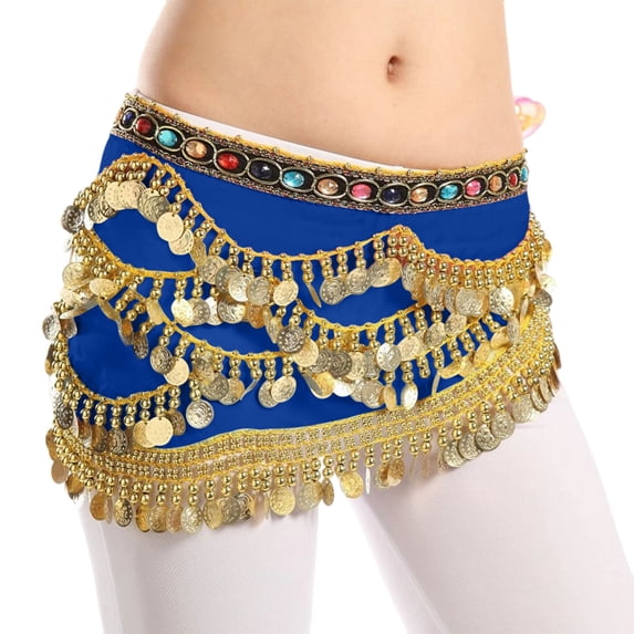 Felirenzacia Belly Dance Hip Scarf with Tassels Sequins, Triangle Coins Wrap Skirt Music Festival Clothing Skirt, Blue,Free Size