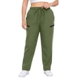 thumbnail image 1 of Felirenzacia Big and Tall Women's Long Active Pants with Zip Pockets, Straight Leg Stretchy Adjustable Drawstring Cargo Trousers for Plus Women, Green,3XL, 1 of 6