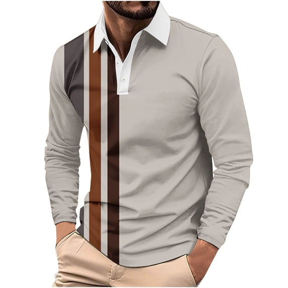 Felirenzacia Big and Tall Men’s Active Stretch Polo Shirt, Long Sleeve Cooling Moisture Control Golf Top, Brown,S