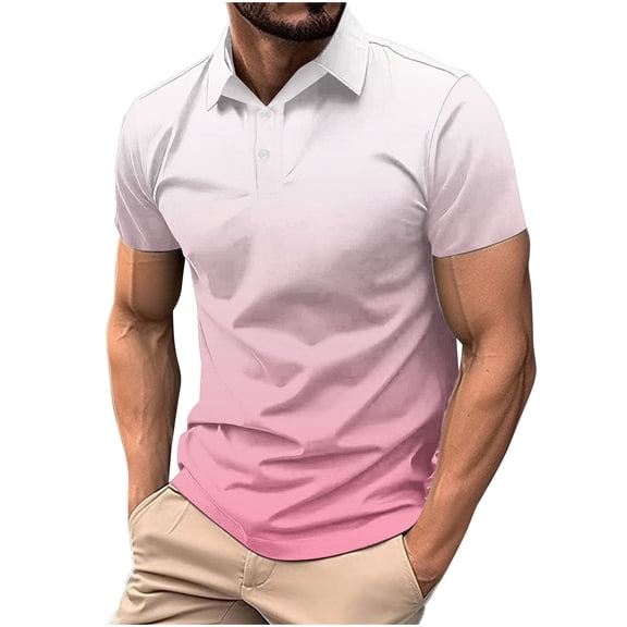 Felirenzacia Big and Tall Men’s Classic Fit Polo Shirt, Quick Dry Moisture Management Sports Gradient Top, Pink,S