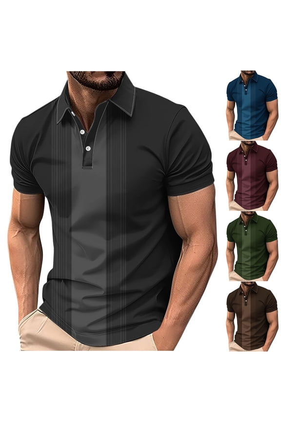 Big and Tall Men's Moisture Wicking Polo, Short Sleeve Quick Dry Active Striped Golf Shirt, Black,5XL