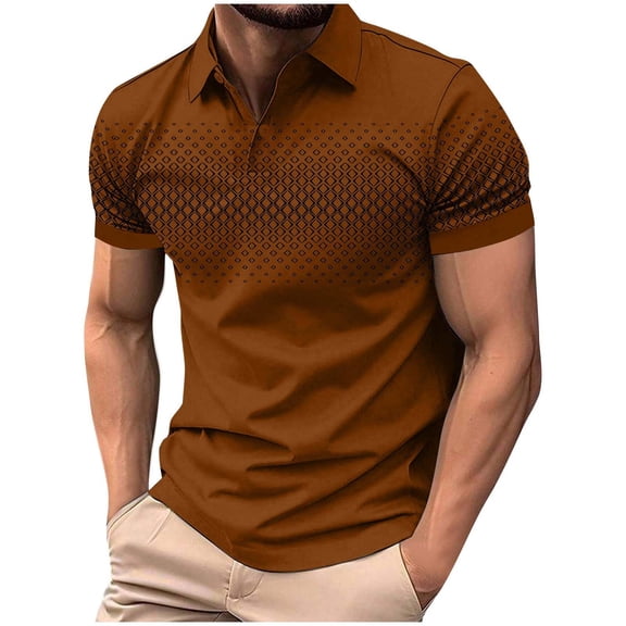 Felirenzacia Big and Tall Men’s Printed Polo Shirt, Short Sleeve UV Protection Quick Dry Golf Top, Brown,3XL
