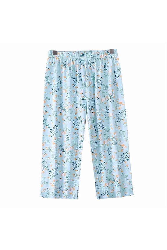 Big and Tall Women's Capris Cotton Pajama Pants Loose Ditsy Graphic Cozy Pj Bottoms for Plus Women Green,XXXL