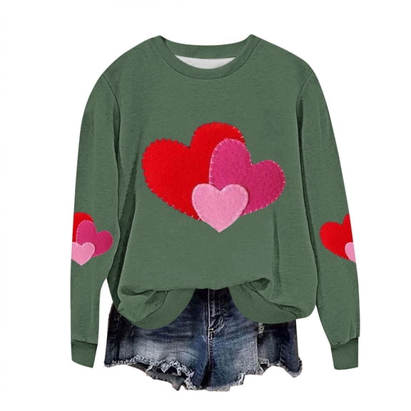 Felirenzacia Big and Tall Women’s Valentine Long Sleeve Pullover, Stylish Heart Graphic Shirt, Army Green,3XL