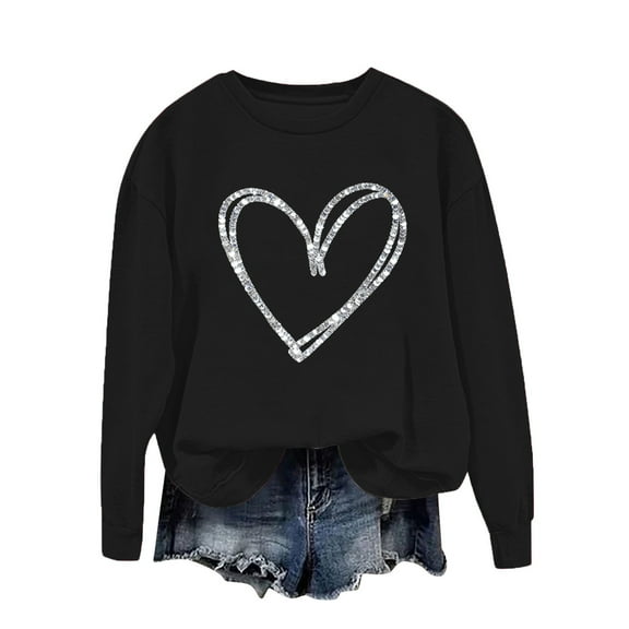Felirenzacia Big and Tall Women’s Valentine Pullover Sweet Heart Design Cozy Casual Everyday Top, Black,M