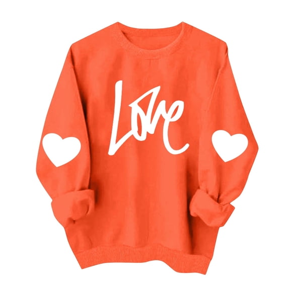 Felirenzacia Big and Tall Women's Valentine Pullover Sweet Heart Design Cozy Casual Everyday Top,Orange,L