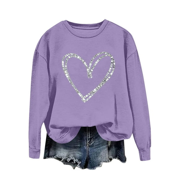 Felirenzacia Big and Tall Women’s Valentine Pullover Sweet Heart Design Cozy Casual Everyday Top, Purple,M