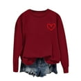 thumbnail image 1 of Felirenzacia Big and Tall Women’s Valentine Pullover Sweet Heart Design Cozy Casual Everyday Top, Wine,M, 1 of 4