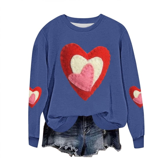 Felirenzacia Big and Tall Women’s Valentine Shirt, Love Graphic Long Sleeve Pullover for Daily Wear, Blue,5XL