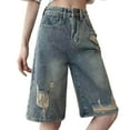 thumbnail image 1 of Felirenzacia Women's Plus Size Knee Length Y2k Baggy Denim Shorts Distressed Ripped Straight Wide Leg Jean Shorts Alt Emo Grunge Clothes,Blue,M, 1 of 4